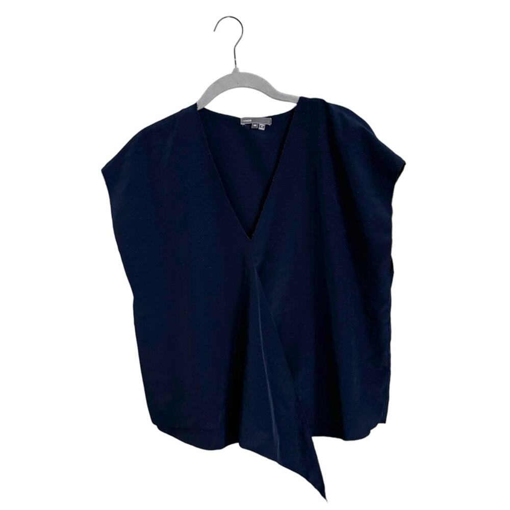 Vince Navy Blue Swiss Dot‎ Wrap Top XS - Picture 3 of 6